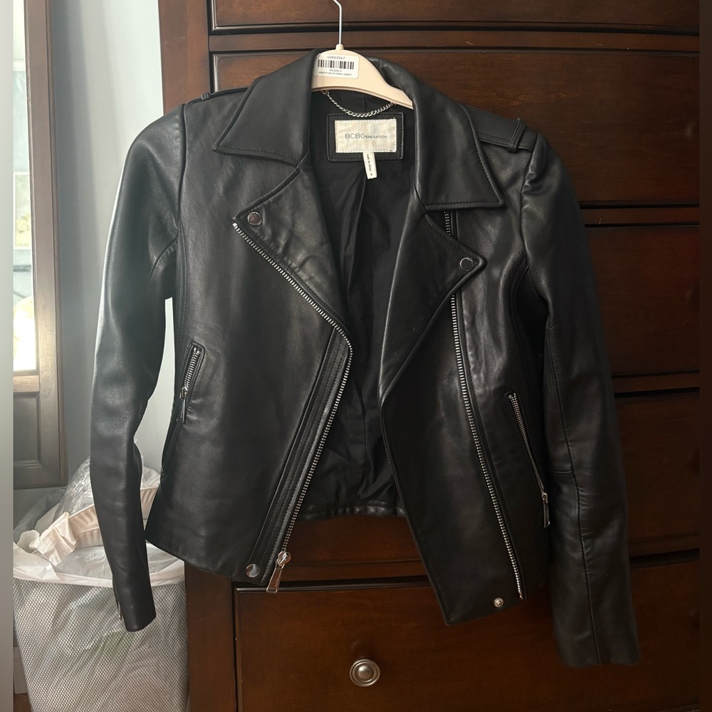 BCBG Black Leather Jacket